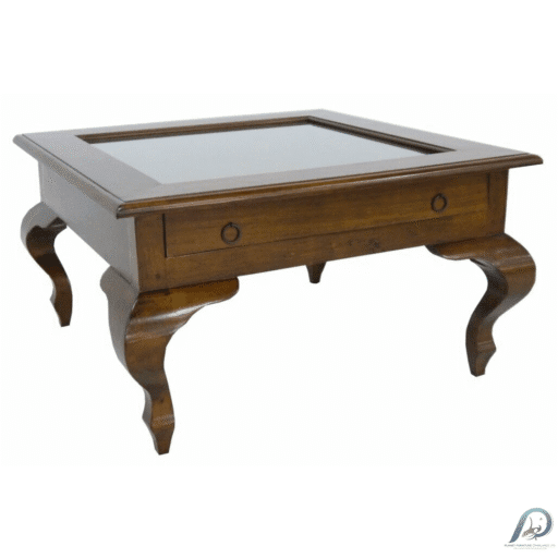 โต๊ะกลางไม้แท้ท็อปกระจก MD8009 (80 ซม.) 1 ลิ้นชัก