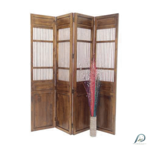 ฉากกั้นห้องไม้แท้ MD8075 แบบพับ 4 บาน (Folding Screen) สไตล์โคโลเนียล