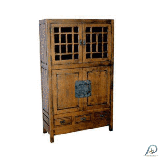 MD8118 ตู้โชว์อาหารไม้แท้ทรงสูง สไตล์จีน 4 บานเปิด 3 ลิ้นชัก (China Cupboard)