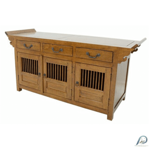 MD8184 ตู้ไซด์บอร์ดไม้แท้ (Sideboard/China Cabinet) สไตล์ China 3 ประตู 3 ลิ้นชัก