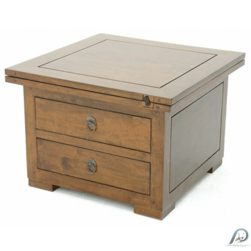 MD8446 Square Low Extension Table – โต๊ะกลางไม้แท้ขยายได้ 2 ลิ้นชัก