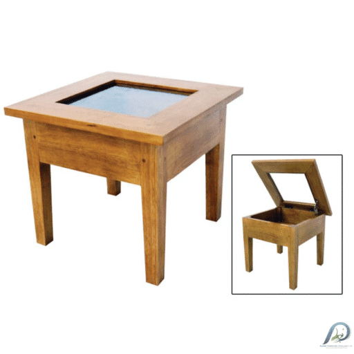 MD8451 Low Table Top Open Glass – โต๊ะข้างไม้แท้หน้ากระจก เปิดฝาได้ เก็บของโชว์สวย