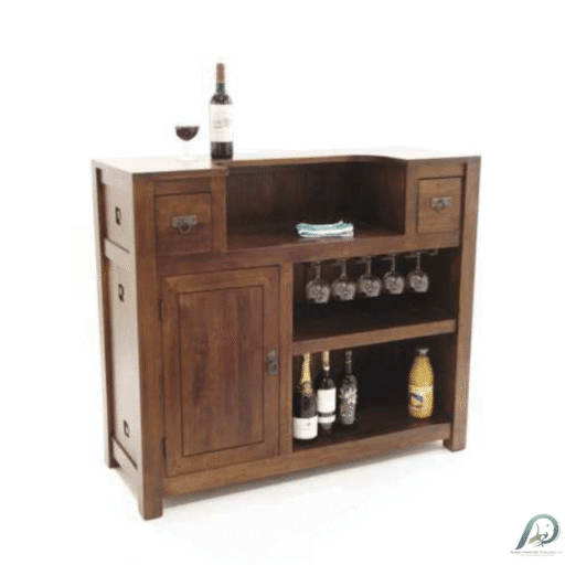 MD8509 Wooden Bar Cabinet – ตู้บาร์ไม้แท้ ดีไซน์หรู 2 ลิ้นชัก 1 บานเปิด