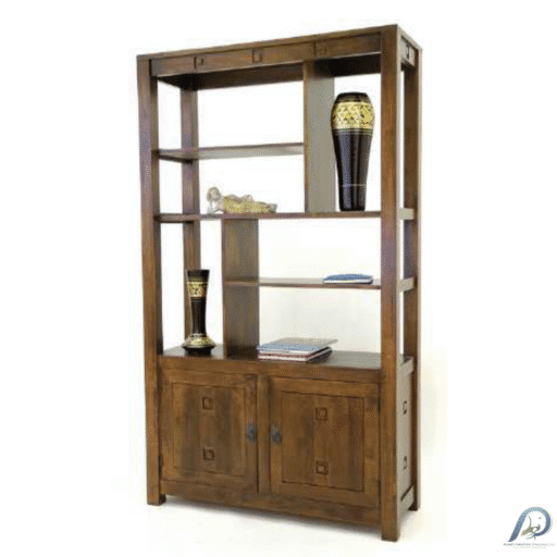 MD8511 Wooden Bookshelf – ชั้นหนังสือไม้แท้ สูง 190 ซม. พร้อม 2 บานเปิดล่าง