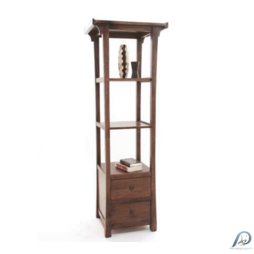 MD8518 Wooden Column Shelf – ชั้นวางของทรงสูงไม้แท้ 2 ลิ้นชัก