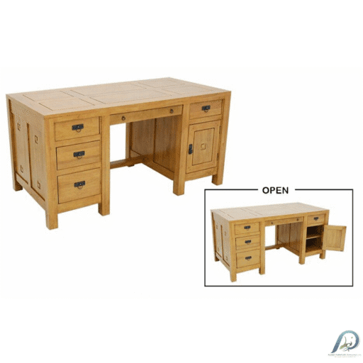 MD8532 Wooden Working Desk – โต๊ะทำงานไม้แท้ 5 ลิ้นชัก 1 บานเปิด