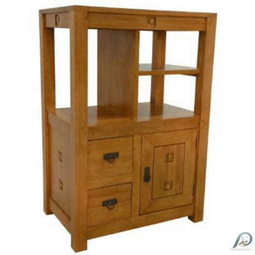 MD8546 Wooden Bookshelf – ชั้นหนังสือไม้แท้ 2 ลิ้นชัก 1 บานเปิด