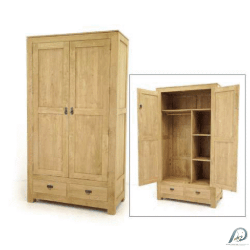 MD8567 Wardrobe – ตู้เสื้อผ้าไม้แท้ 2 บานเปิด 2 ลิ้นชัก