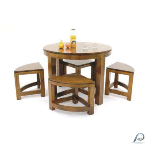 MD8630 Round Dining Table Set with 4 Stools – ชุดโต๊ะอาหารไม้แท้ทรงกลม พร้อมเก้าอี้สตูล 4 ตัว