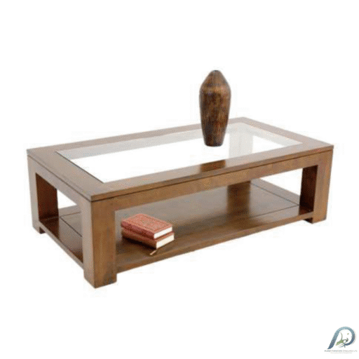 MD8638 Coffee Table with Glass Top – โต๊ะกลางไม้แท้ ท็อปกระจกนิรภัย ดีไซน์โมเดิร์น