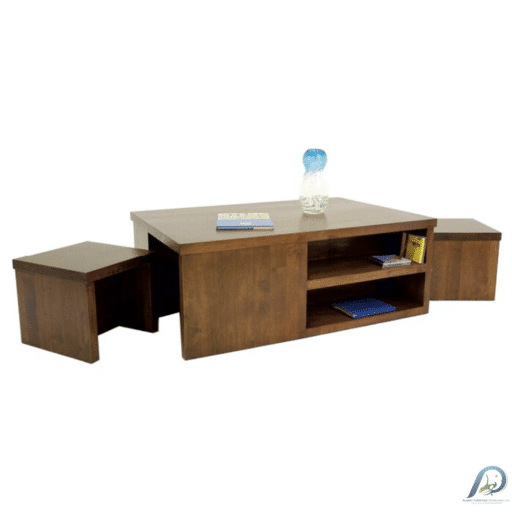 MD8647 Coffee Table Set with 2 Stools – ชุดโต๊ะกลางไม้แท้ พร้อมเก้าอี้สตูล 2 ที่นั่ง