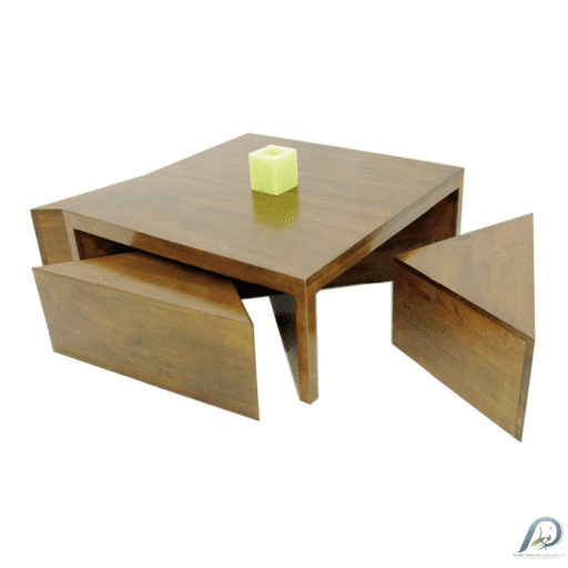 MD8674 Low Table Set with 4 Stools – ชุดโต๊ะกลางไม้แท้พร้อมเก้าอี้สตูล 4 ตัว