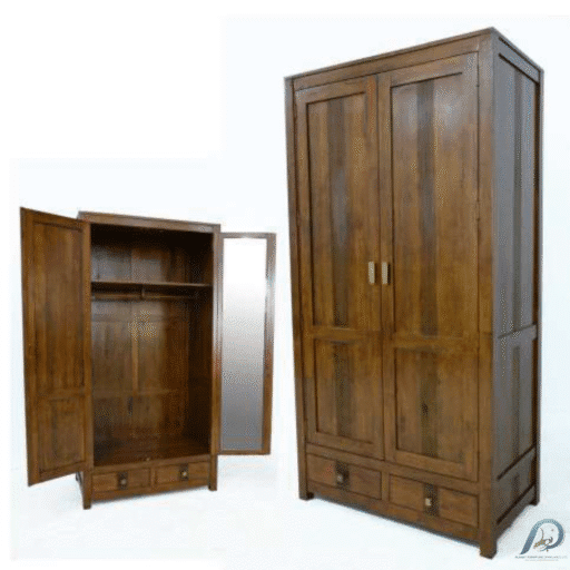 Wardrobe 2 Doors 2 Drawers with Mirror MD8724-2 – ตู้เสื้อผ้าไม้แท้หน้าบานกระจก