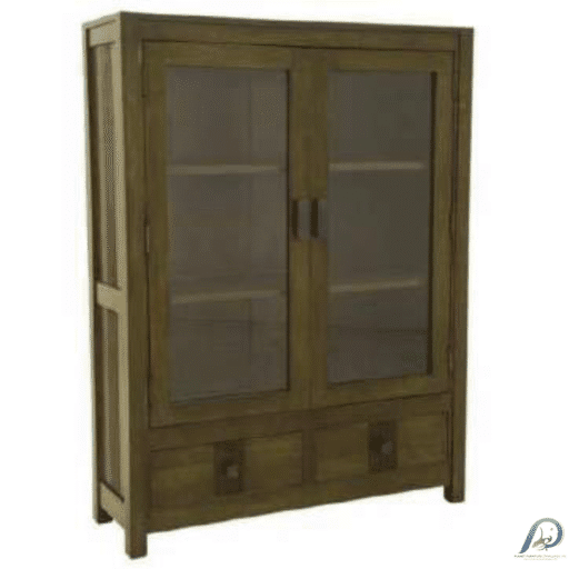 MD8736 Glass Display Cabinet – ตู้โชว์ไม้แท้ 2 บานเปิด 2 ลิ้นชัก ดีไซน์กว้าง