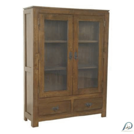 MD8738 Glass Display Cabinet – ตู้โชว์ไม้แท้ สไตล์ฮ่องกง 2 บานเปิด 2 ลิ้นชัก