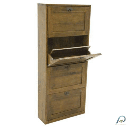 MD8752 Shoe Cabinet – ตู้เก็บรองเท้าไม้แท้ 4 บานเปิด (Flip Down) ทรงสูงประหยัดพื้นที่