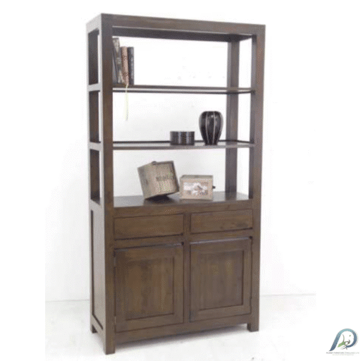 MD8766 Bookcase ตู้หนังสือไม้แท้ 2 บาน 2 ลิ้นชัก ดีไซน์สวย