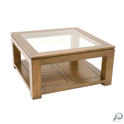 MD8821 Low Table – โต๊ะกลางโซฟาทรงจัตุรัส ไม้แท้ ท็อปกระจก