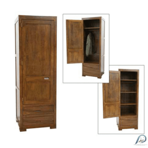 MD9109 Solid Wood Wardrobe 1 Door 2 Drawers – ตู้เสื้อผ้าไม้แท้ทรงสูงหน้าแคบ 1 บานเปิด 2 ลิ้นชัก