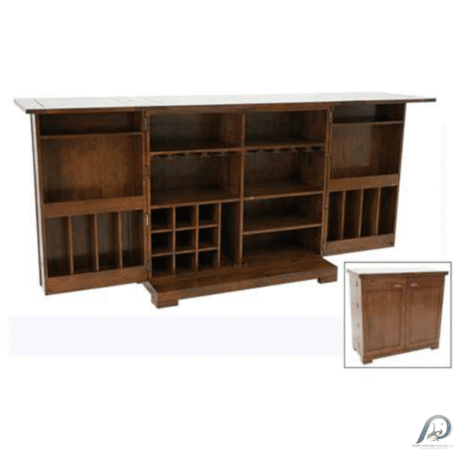 MD9125 Solid Wood Folding Bar Cabinet – ตู้บาร์ไม้แท้หน้าท็อปพับขยายได้ (กางออกสูงสุด 220 ซม.) 2 บาน