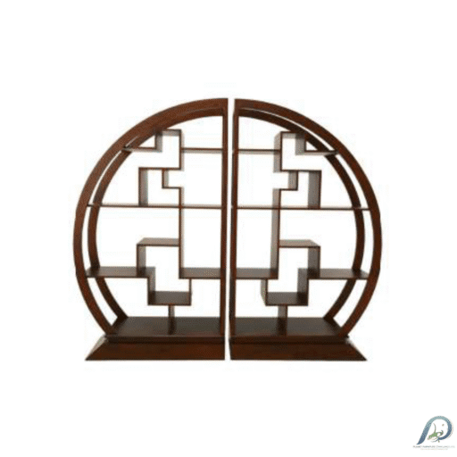 MD9133 Circle Shelf ชั้นวางของและหนังสือไม้แท้ทรงกลมแบบคู่ สไตล์โอเรียนทอลคลาสสิก