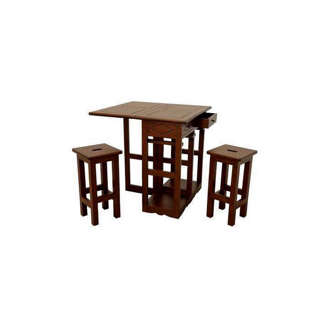 Folding Table DR2036 – โต๊ะพับไม้แท้ พร้อมสตูล 2 ตัวและลิ้นชัก 2 ช่อง