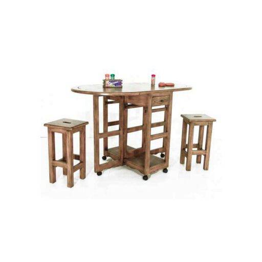 Butterfly Table DR2037 – โต๊ะไม้แท้ทรงปีกผีเสื้อ พร้อมสตูล 2 ตัวและลิ้นชัก 2 ช่อง